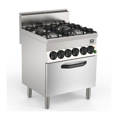 Gastro-Inox 650 HP Gasherd mit 4 Brenner und elektrischer HeiÃŸluftofen, 70cm