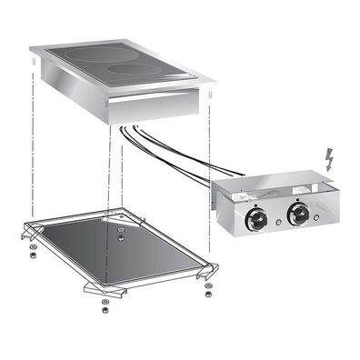 Gastro Inox Einbau-Kochfeld mit 2 Platten aus Edelstahl AISI304 400x600x70mm