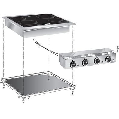 Gastro Inox Einbau-Kochfeld mit 4 Platten aus Edelstahl AISI304 600x600x70mm