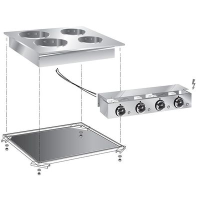 Gastro Inox Einbau-Kochfeld mit 4 Platten aus Edelstahl AISI304 600x600x75mm