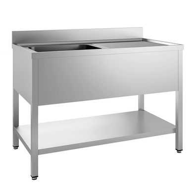 Gastro-Inox Spültisch mit 1 Becken links und Grundboden Aufkantung 1200x700x880mm