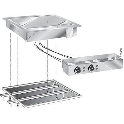 Gastro Inox Einbau-Grillplatte aus Edelstahl und Stahl 625x600x180mm