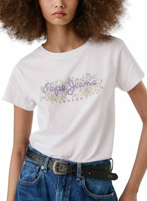 T-Shirt Pepe Jeans Weiß mit floralem Logo