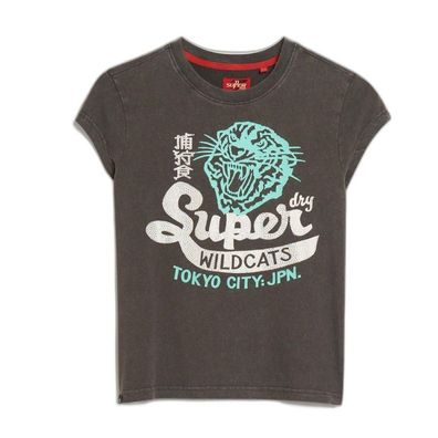 T-Shirt Superdry mit verzierten Poster-ßrmeln, schwarz vintage