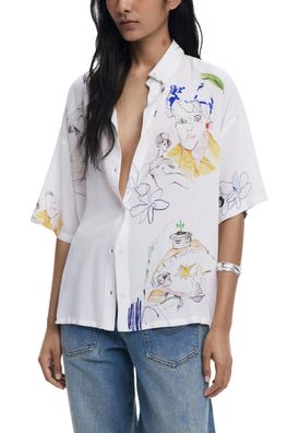 Hemd Desigual Weiß Kurzarm Rundhalsausschnitt