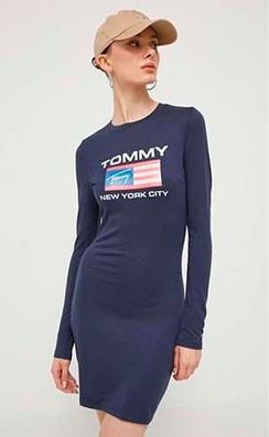 Kleid Tommy Jeans Slim Fit Granatowy