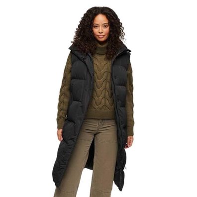 Damen lange Steppweste Superdry Oversize schwarz