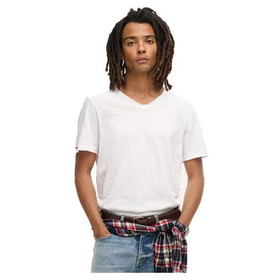 T-Shirt Superdry Weiß mit Raw Edge Slub V-Ausschnitt