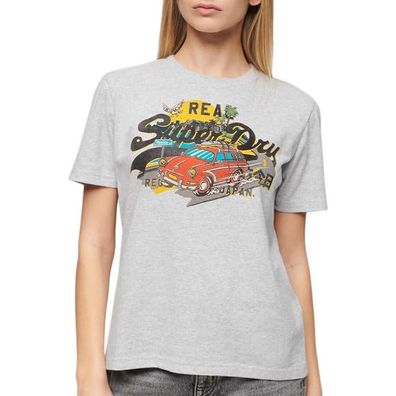T-Shirt Superdry mit großem Grafikdruck, grau meliert