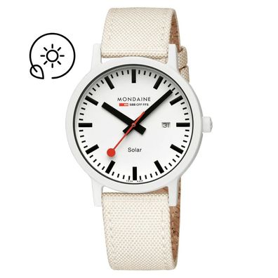 Mondaine Armbanduhr MS1.41910. LA essence Solar weiß Saphirglas, 41mm