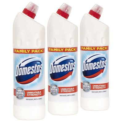 3x Domestos Ultra White & Sparkle Thick Bleach 1250 ml