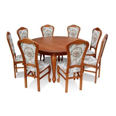 Großer runder Klapptisch und acht Stühle in einem Esszimmer-Set RM-09