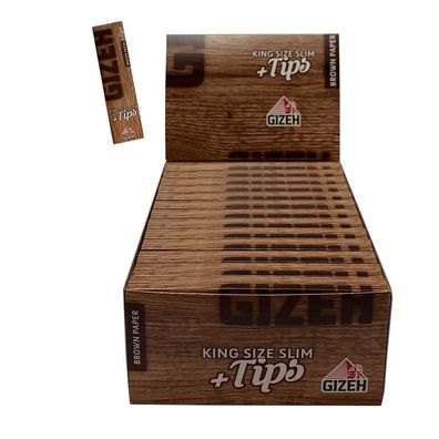 Box Gizeh King Size Slim Brown Paper + Tips, 26 Hefte à 34 Blatt und Tips