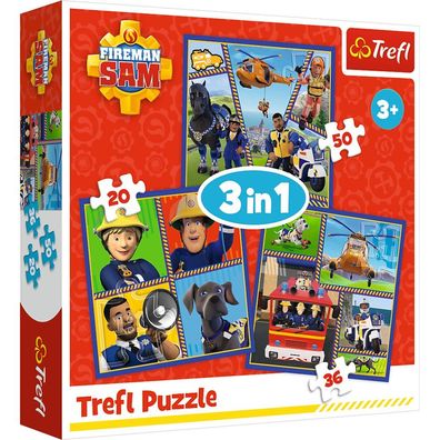 TREFL Puzzle Feuerwehrmann Sam: Sams Tag 3in1 (20,36,50 Teile)