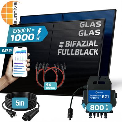 SUNNIVA® Balkonkraftwerk 1000W/800W Solaranlage AP Systems EZ1-M 800W Bifazial FULLBL