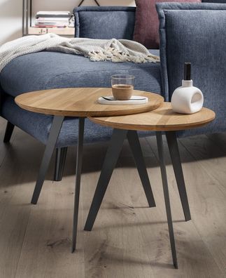 Beistelltisch 2er-Set 'Lissabon' Wildeiche Stahl schwarz