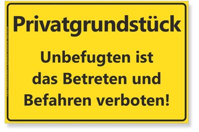 Schild Privatgrundstück Betreten & Befahren verboten Warnschild A4 gelb