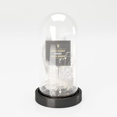 Playboy - Dekolampe mit Grusskarte, Federn, LEDs, Glocke aus Glas, batteriebetrieben