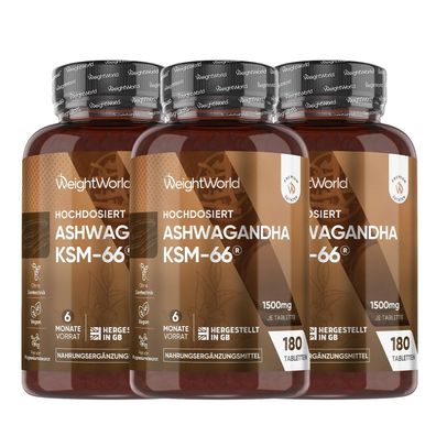 Weightworld Ashwagandha KSM-66-1500mg -6 Monate Vorrat mit 180 vegane Tablet 3er Pack