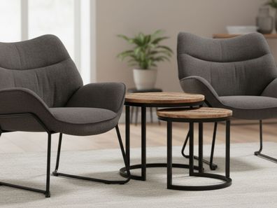 Möbelset Couchtisch Fermo, 2er Set Sessel Aliano dunkelgrau