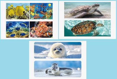 3D Lesezeichen Fische Schildkröte Robbe 15x5cm Wackelbild Wackelkarte Buchzeichen