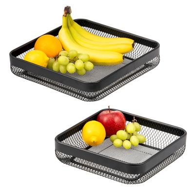 eluno Obstkorb – Brotkorb 2er Set, eckige Obstschale, aus schwarzem Metall
