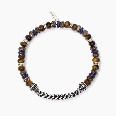 2 Jewels Armband Herren 232566 Edelstahl, Lapis, Pietersit, Tiegerauge