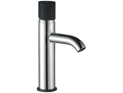 Waschtischarmatur Wasserhahn Kleine PEROS Mischbatterie Chrom-Schwarz + Click-Clack