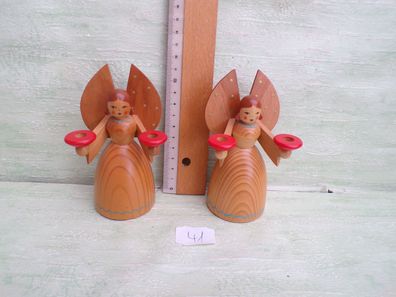 2 Erzgebirge Engel Kerzenleuchter Kerzenhalter Holz ca 12cm