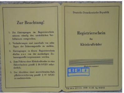 Registrierschein für Kleinkrafträder, Simson