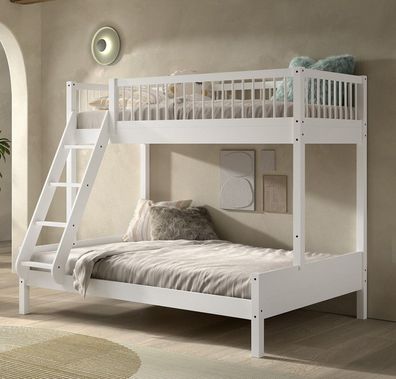 Etagenbett Familienbett 90x200 u.140x200 Elternbett Hochbett Buche massiv Weiß