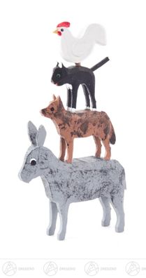Reifentier Bremer Stadtmusikanten komplett H=ca 8,8 cm NEU Erzgebirge Reifenvieh