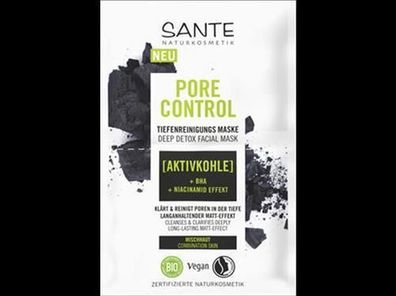 Sante Pore Control Tiefenreinigungsmaske mit Aktivkohle, BHA & Niacinamid Effekt 8ml
