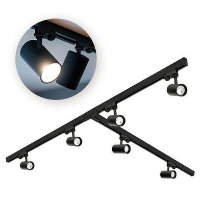 Schienensystem Komplett-Set 3x1m Schiene, T-Verbinder, 6x Lampe, 3x Kappe Schwarz