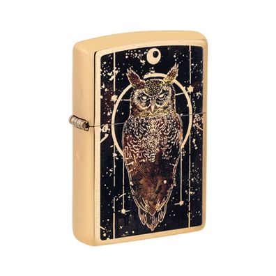 Zippo Benzin-Feuerzeug messing gebürstet color Owl 60007503, unbefüllt