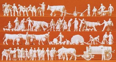 Preiser 16354 Auf dem Land. Unbemalt 52 Figuren, 50 Ti Spur H0