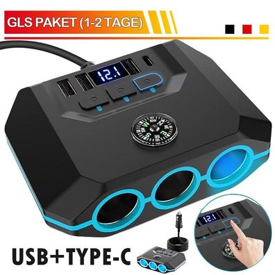 Auto KfZ Adapter Dose Zigarettenanzünder Verteiler mit 12V/24V LED Steckdose