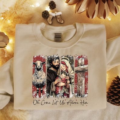 Oh Come Let Us Adore Him Shirt, Christliche Weihnachten T-shirt, Heilige Familie Swea