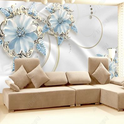 Vlies Fototapete Wandtapete Wandbilder Luxus blaue Edelstein Blume 12082