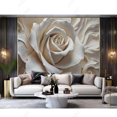 Vlies Fototapete Wandtapete Wandbilder 3D Reliefmuster Weißen Rosen 12067
