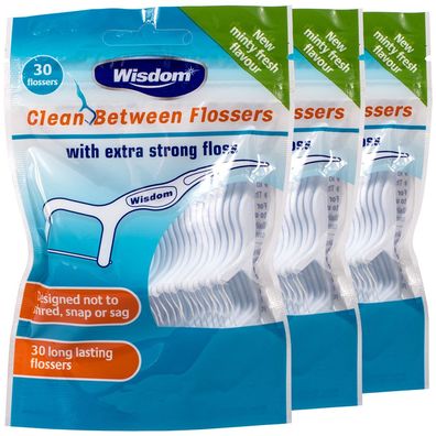 3x Wisdom Zahnseide mit Halter 30 Stück
