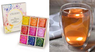 Creano Geschenkset Bio Früchte Kräutertee 45er + 2x 250ml Thermo Glas