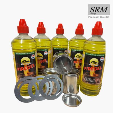 Kaminset 5 Liter Brenngel, 3x Brennstoffdosen mit Deckel, 3er-Set Sparplatten