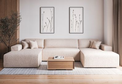 Wohnlandschaft Sofa Ecksofa BOUCLE U-form XXL PULA-U Schlafsofa Bettkasten