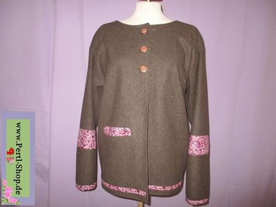 Jacke, Gr. 38/40, Braun mit Rosa, Einzelstück, handmade