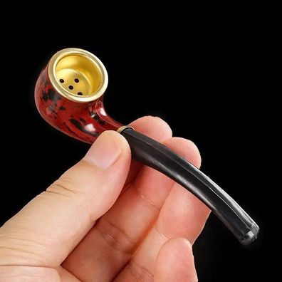Imitation Wood Men´s Classic Resin Pipe - Old-Fashioned Dry Pipe with Copper Pot