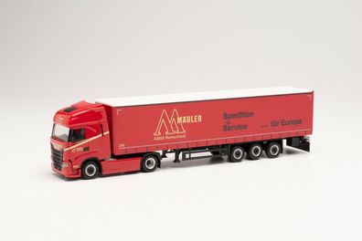 Herpa 314121 - Iveco S-Way Gardinenplanen-Sattelzug - Gustav Mäuler. 1:87