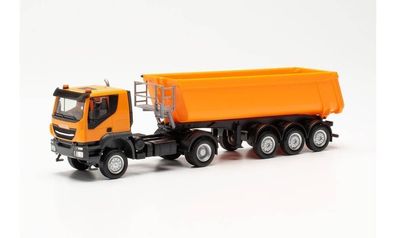 Herpa 315111 Iveco Trakker Schmitz Cargobull Kipp-Sattelzug kommunalorange 1:87