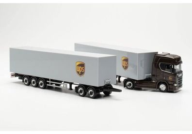 Herpa 317009 | Scania CR 20 HD mit zwei Koffer-Aufliegern | UPS Spanien | 1:87