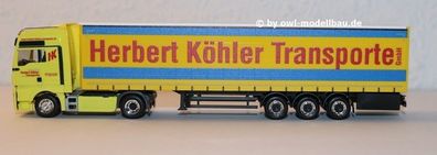Herpa 938327 - MAN TGX XXL Gardinenplanen-Sattelzug - Herbert Köhler. 1:87